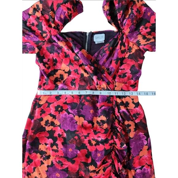 Saylor Alouette Red Floral Mini Dress Women's Size M Puff Sleeve Poppy Print - Picture 9 of 11